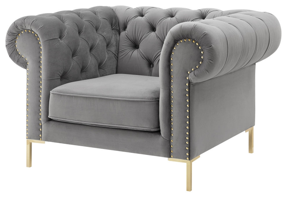 Inspired Home Ariadna Club Chair Button Tufted, Gray Velvet