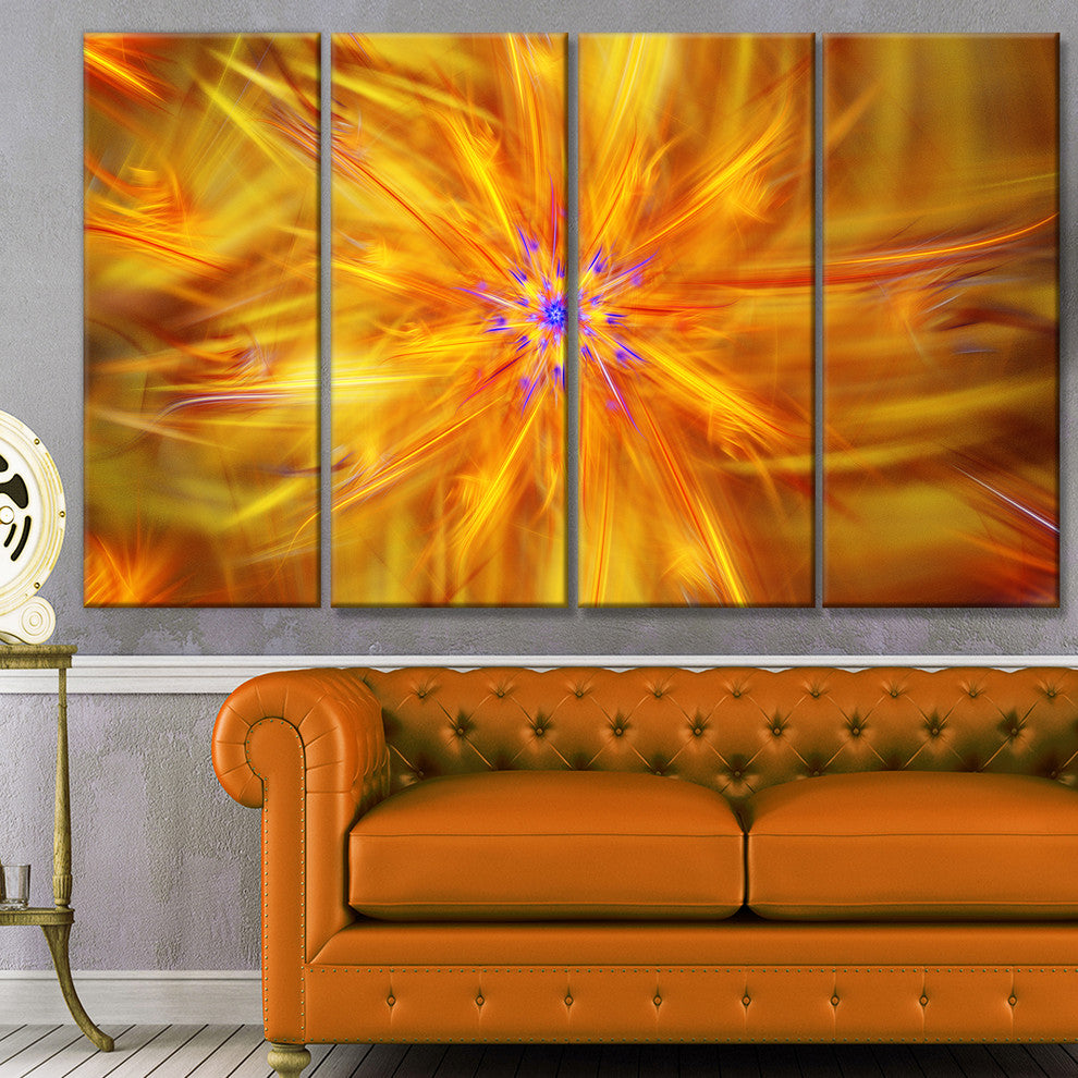 Glowing Brightest Star Exotic Flower, Abstract Canvas Print, 48"x28", 4 Panels