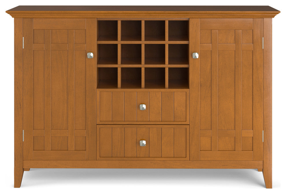 Bedford Solid Wood Sideboard Buffet And Winerack, Light Golden Brown