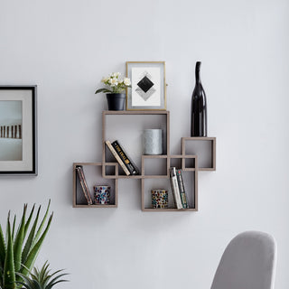 Danya B Intersecting Cube Shelves, Weathered Oak