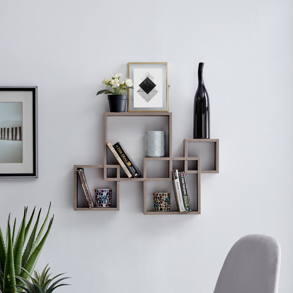Danya B Intersecting Cube Shelves, Weathered Oak