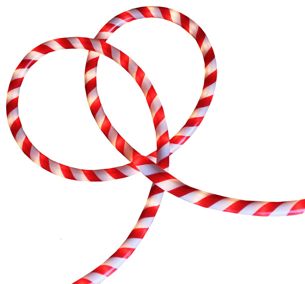 18' Red and White Striped Candy Cane Christmas Rope Light