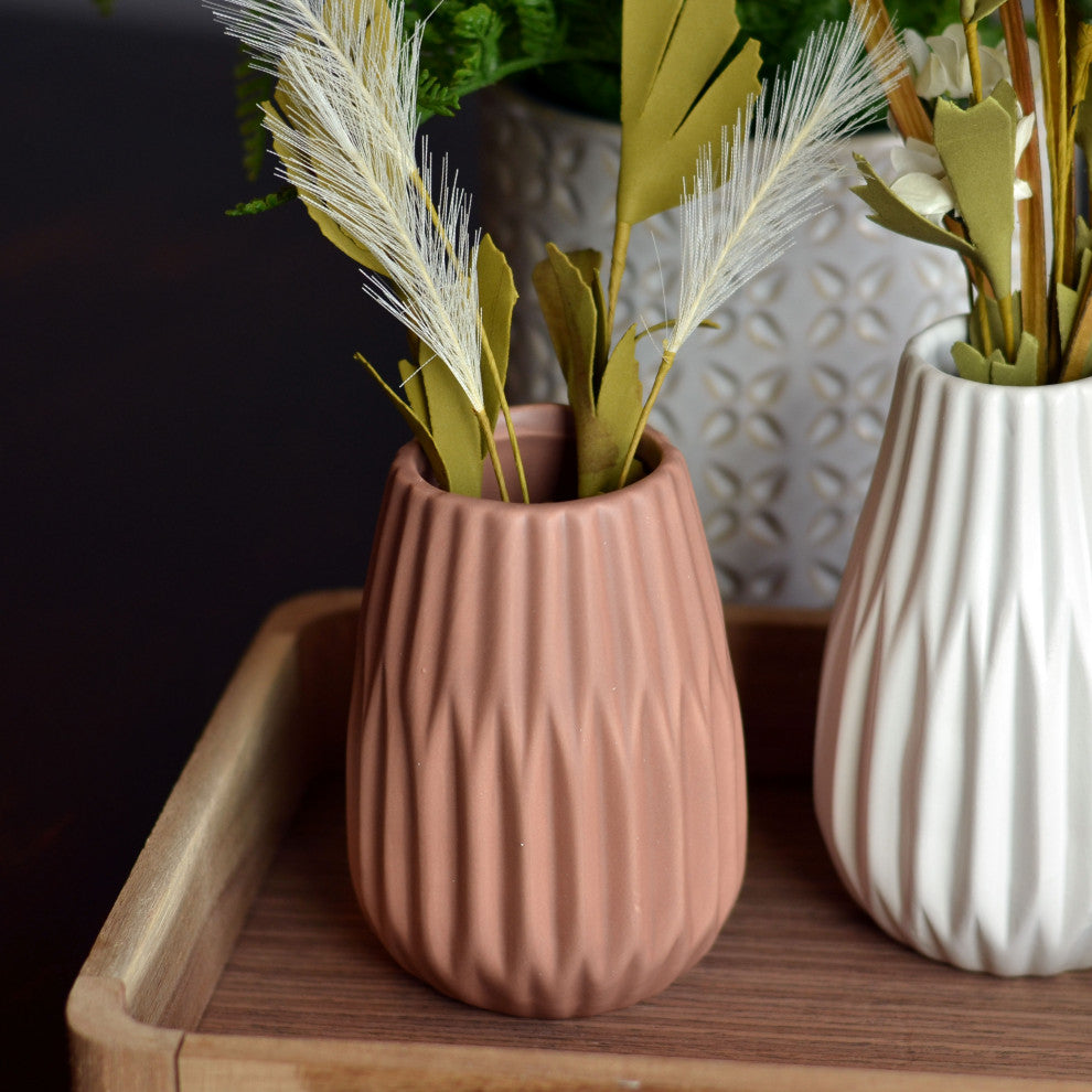 3 Piece Earthy Brown/ Tan/ White Table Vase Set, 5" Tall