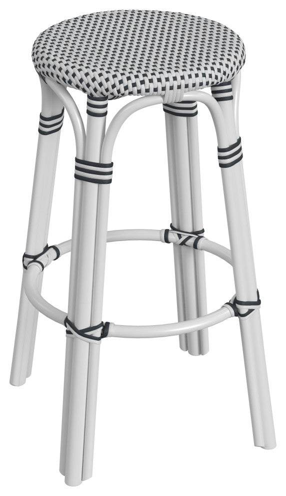 Tobias Rattan Bar Stool, White and Black, Diamond