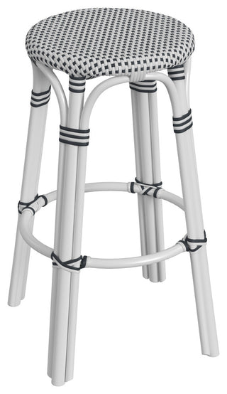 Tobias Rattan Bar Stool, White and Black, Diamond