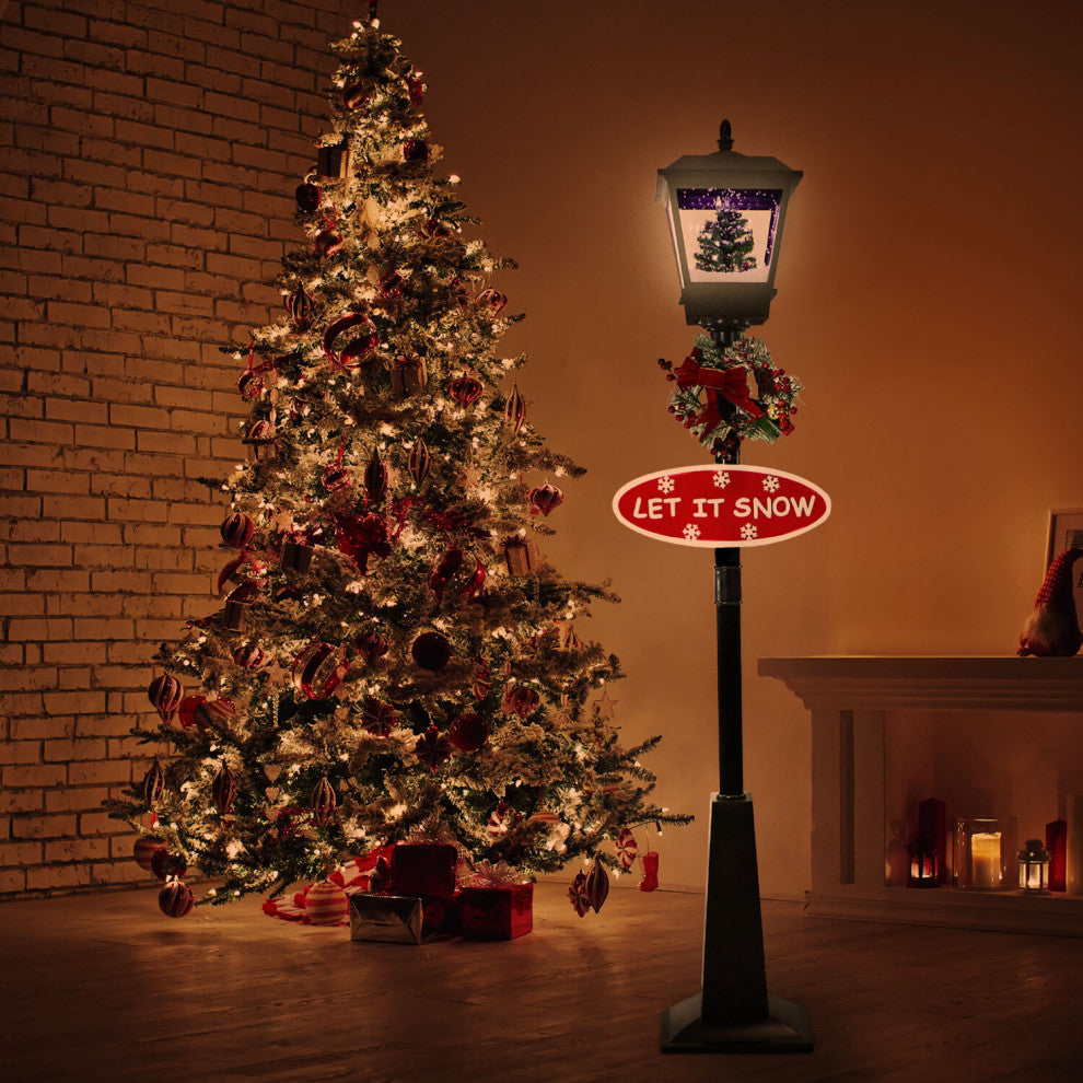 Let It Snow 71" Lamp, Black, Holiday Tree, 2 Signs, Snow, Holiday Music