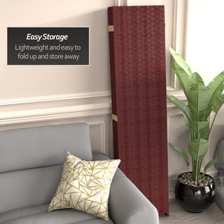 6' Tall Woven Fiber Room Divider, 5 Panel, Red/Black
