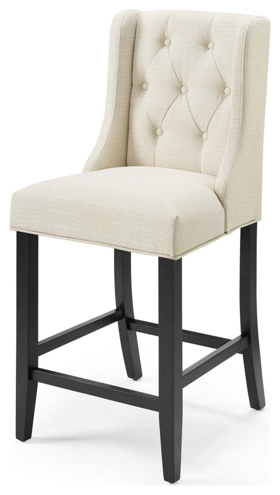 Counter Stool Chair, Set of 2, Fabric, Wood, Beige, Modern, Bar Pub Cafe Bistro