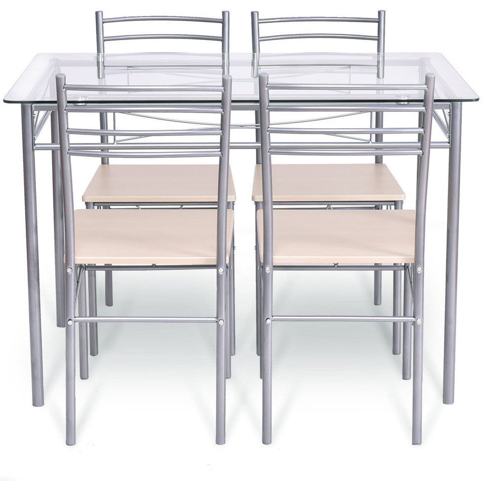 Costway 5 Piece Dining Set Table And 4 Chairs Glass Top Kitchen Furniture