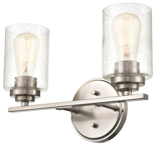 2-Light 14.25" Bathroom Vanity Light Clear Seedy, Satin Nickel