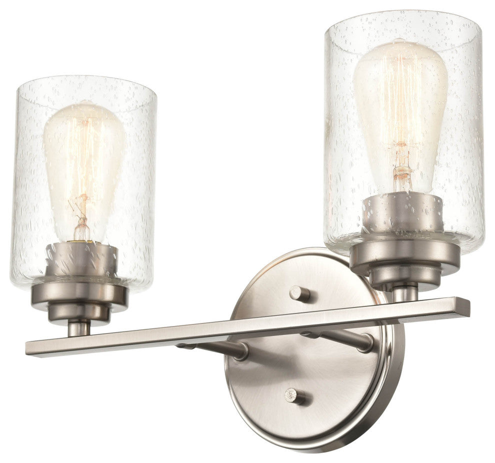 2-Light 14.25" Bathroom Vanity Light Clear Seedy, Satin Nickel