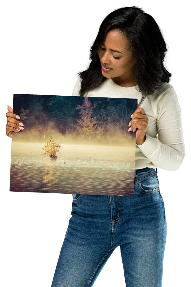 Golden Mist on Waples Pond Landscape Photo Unframed Wall Art Print, 11" X 14"