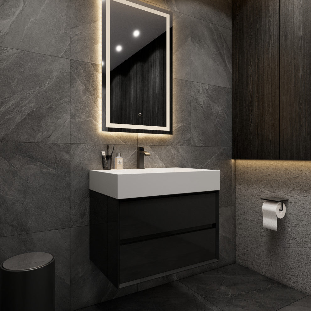 MAX 30" Floating Bath Vanity With Acrylic Sink, Gloss Black