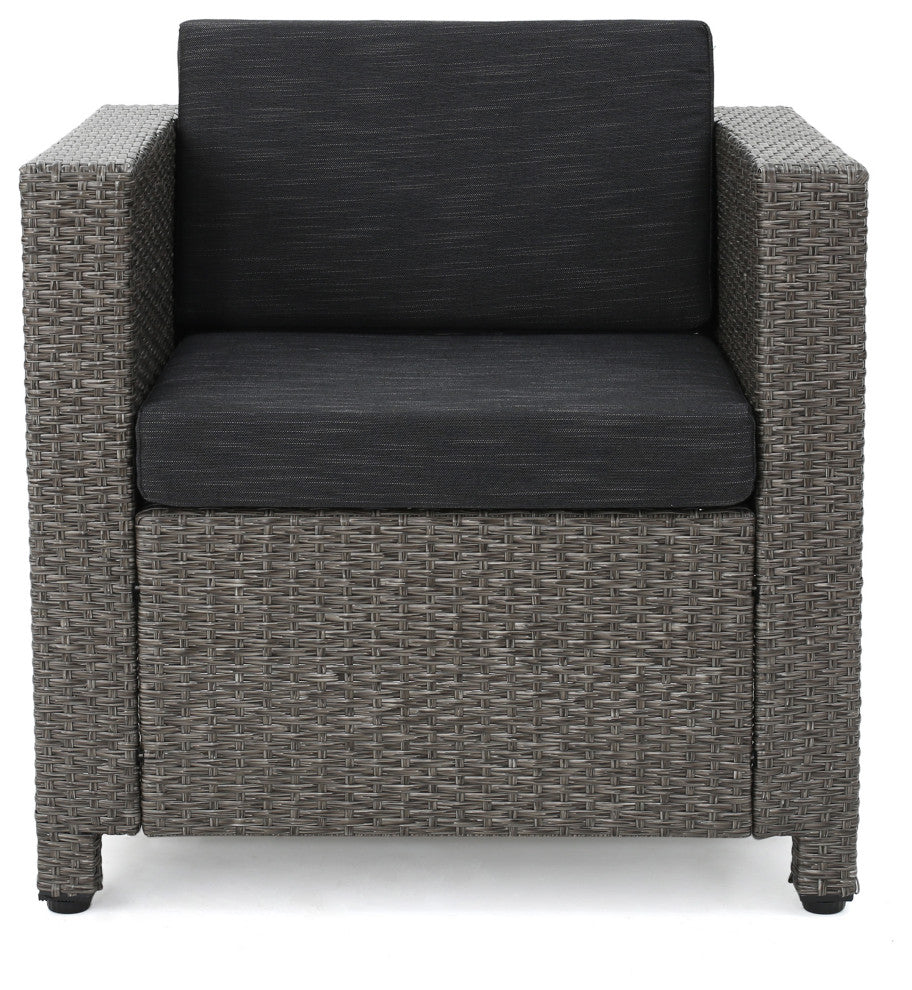 GDF Studio 5-Piece Venice Outdoor Wicker Chat Set With Water Resistant Cushions, Dark Gray