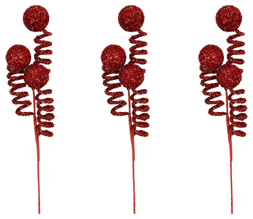 3 Pieces 17" Glitter Spring and Ball Christmas Spray, Red
