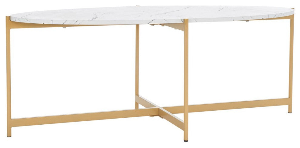 Safavieh Taliyah Oval Coffee Table, White Marble/Gold