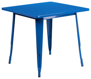 Commercial Grade 31.5" Square Blue Metal Indoor-Outdoor Table