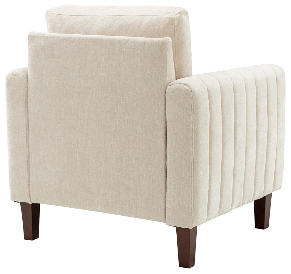 35" Comfy Club Chair for Bedroom With Wood Legs, Ivory