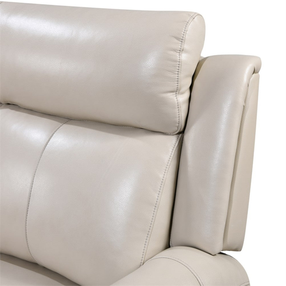 Bowery Hill Modern Geuine Leather & Hardwood Recliner Chair in Cream