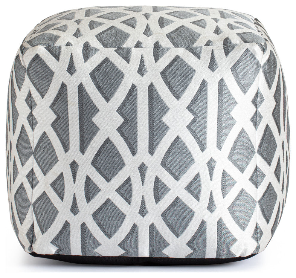 Sark Gray 18" x 18" x 18" Gray and Ivory Pouf