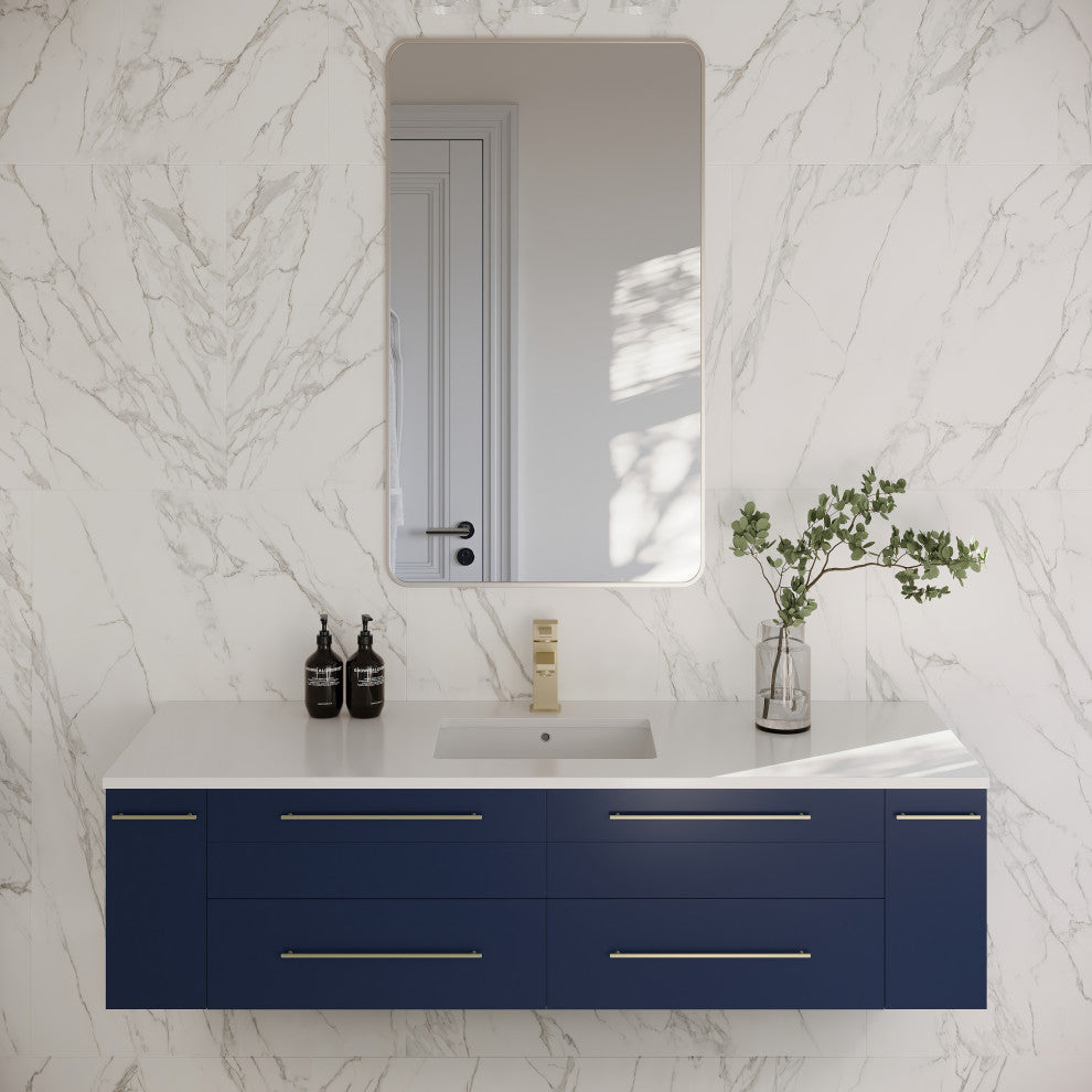Fresca Lucera Royal Blue Wall Mount Undermount Sink Modern Bathroom Cabinet, 60"