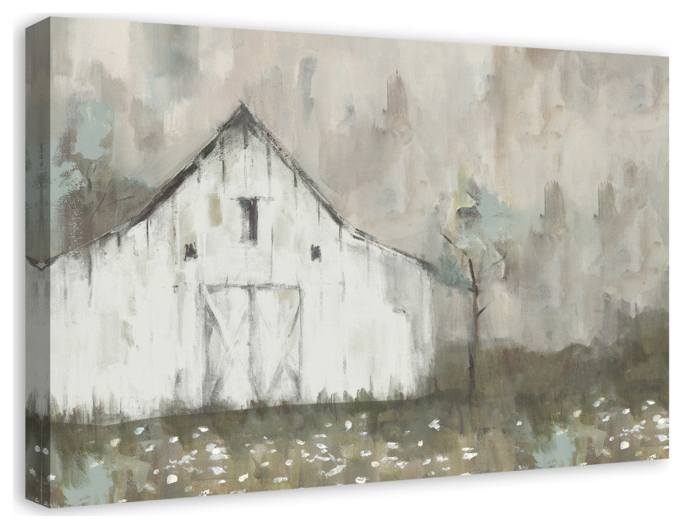 White Distressed Barn 30 x 20 Canvas Wall Art