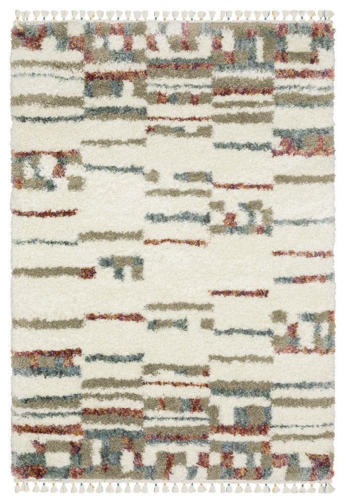 Aurora Abstract Stripe Ivory/Multi Indoor Area Rug, Ivory, 6'7" x 9'6"
