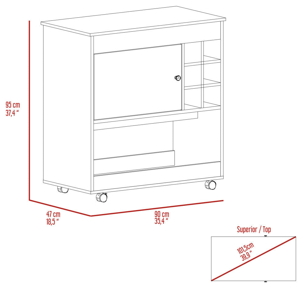Texas Bar Cart, Light Oak-White