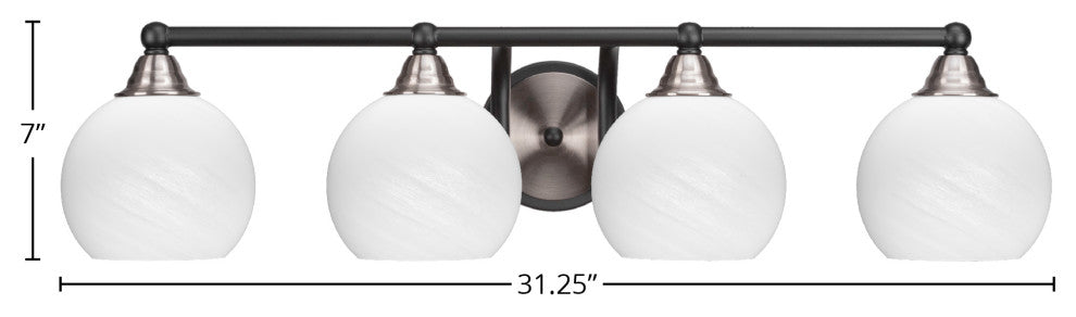 Paramount 4-Light Bath Bar, Matte Black & Brushed Nickel, 5.75" White Marble