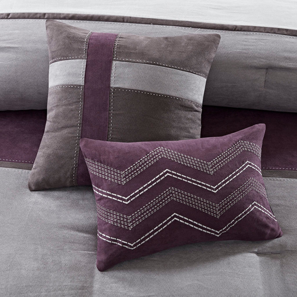 Madison Park Palisades Palizzate Suede 7-Piece Comforter Set, Purple, Cal King