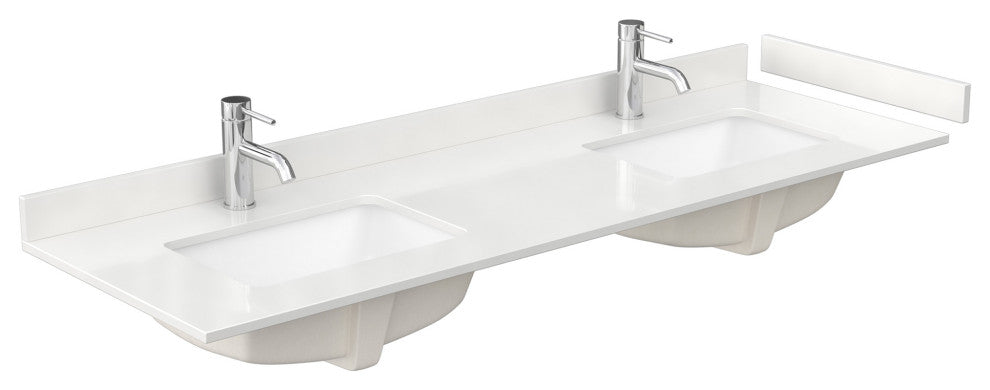 Elan 66" Double Vanity, White Oak, White Quartz Top, 1-Hole, Black Trim