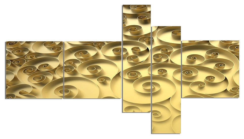 3D Golden Curly Background, Abstract Canvas Art Print, 60"x32", 5 panels