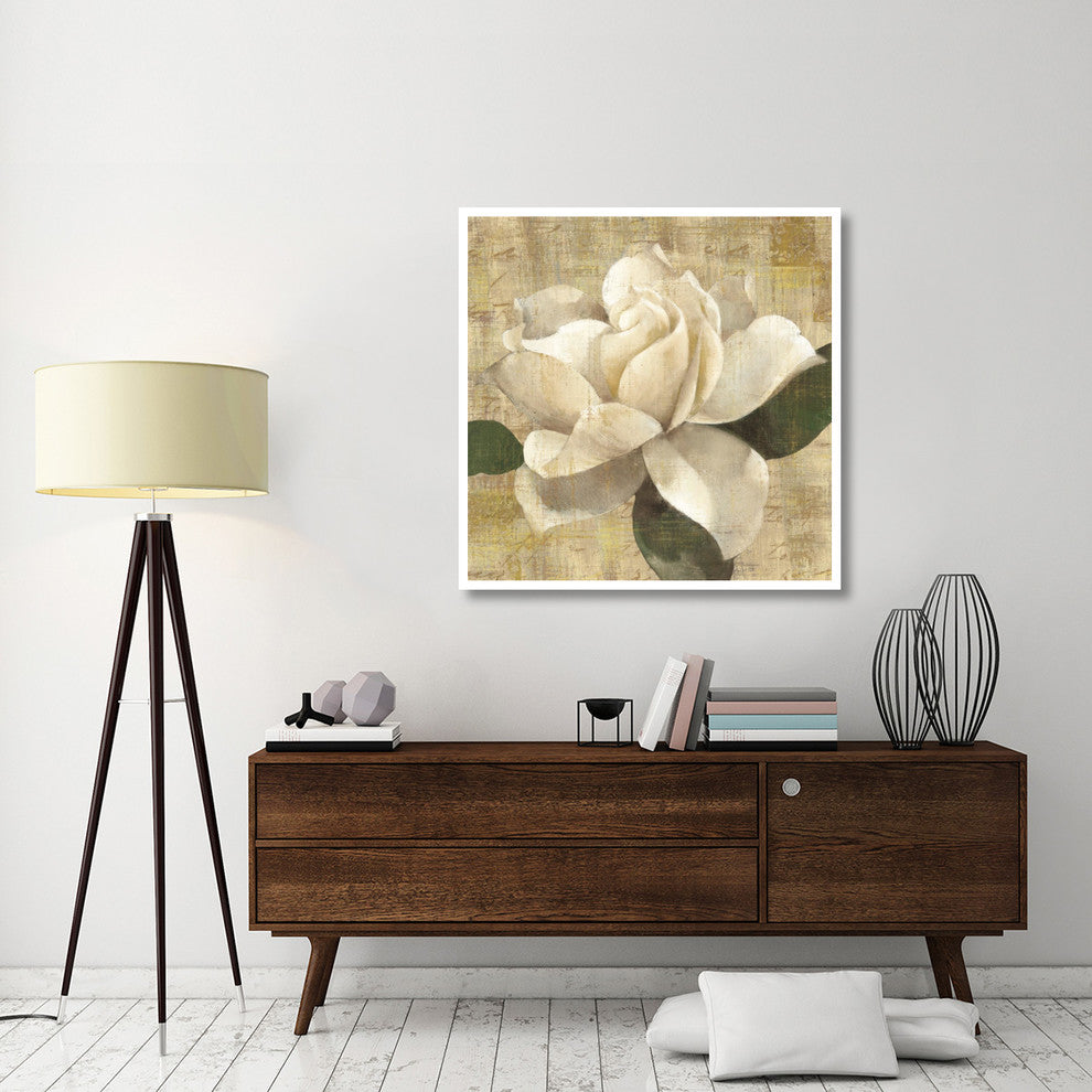 "Gardenia Blossom on Script" Digital Paper Print by Albena Hristova, 42"x42"