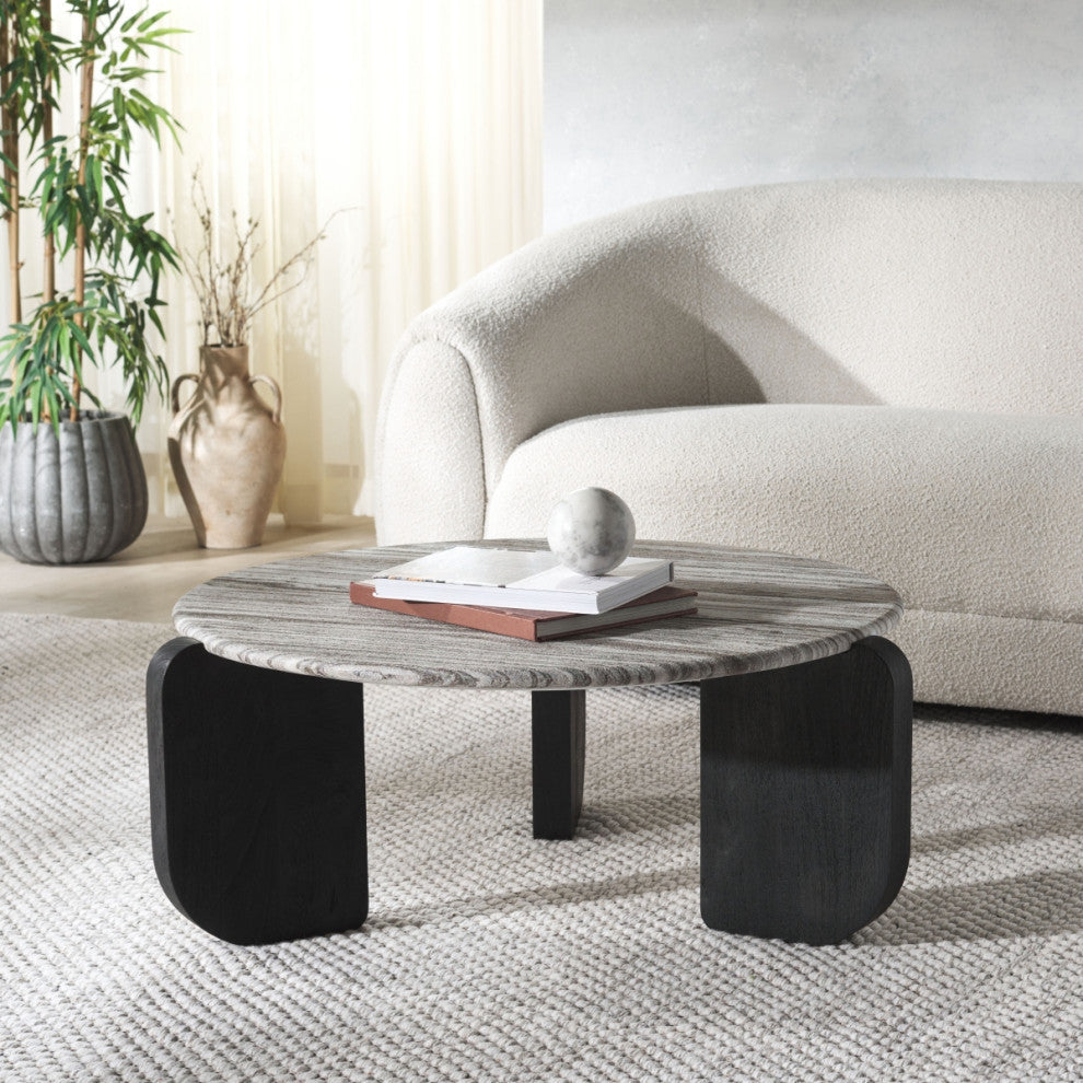 Safavieh Couture Graelyn Marble Top Coffee Table, Black/Grey