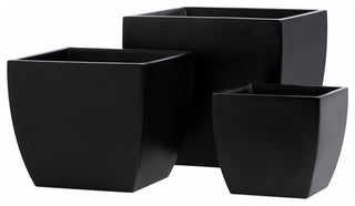 Pacifica Square Curved Planter Box, Black, 12"x12"x11"