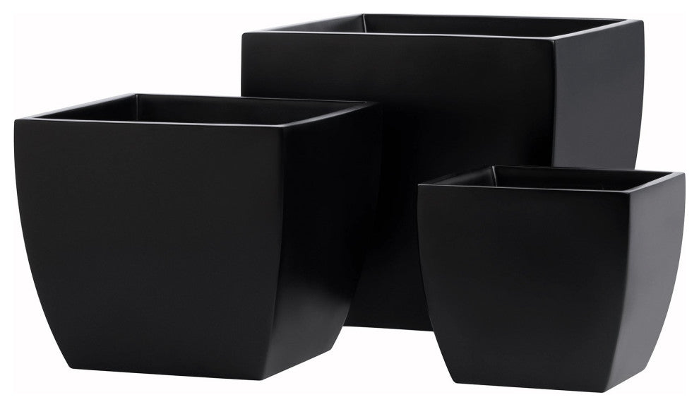 Pacifica Square Curved Planter Box, Black, 12"x12"x11"