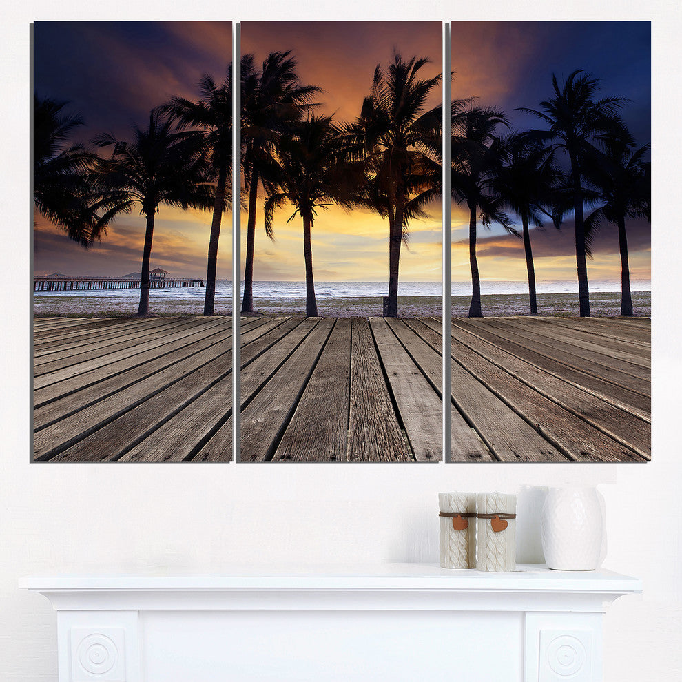 "Old Wood Terrace on Sea Beach" Metal Wall Art, 3 Panels, 36"x28"