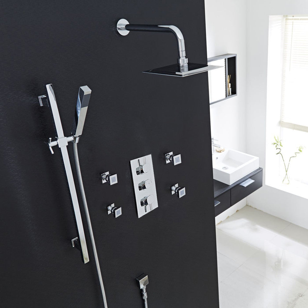 Chrome Square Shower Head System With 4 Body Massage Shower Jets