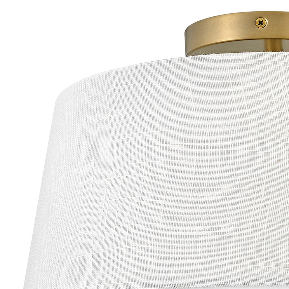 Lark Beale 14" Medium Flush Mount Ceiling Light, Lacquered Brass + White Linen