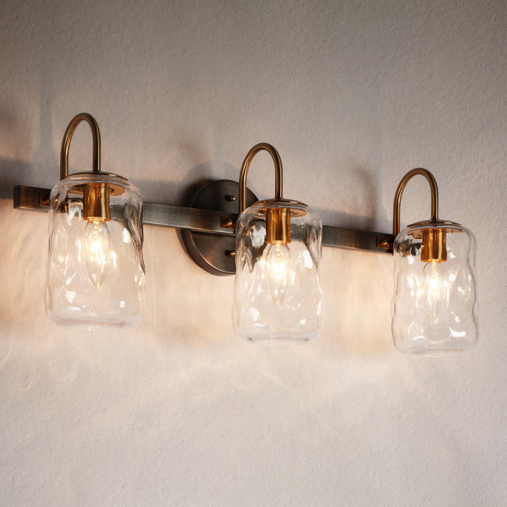 LNC Matte Black and Polished Gold Mason Jar Modern Wall Sconces, 3 Lights