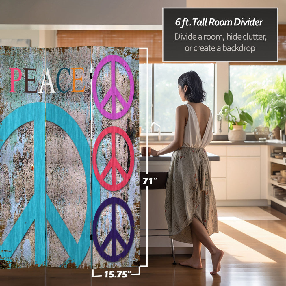 6' Tall Double Sided Multi-Color Peace and Love Room Divider