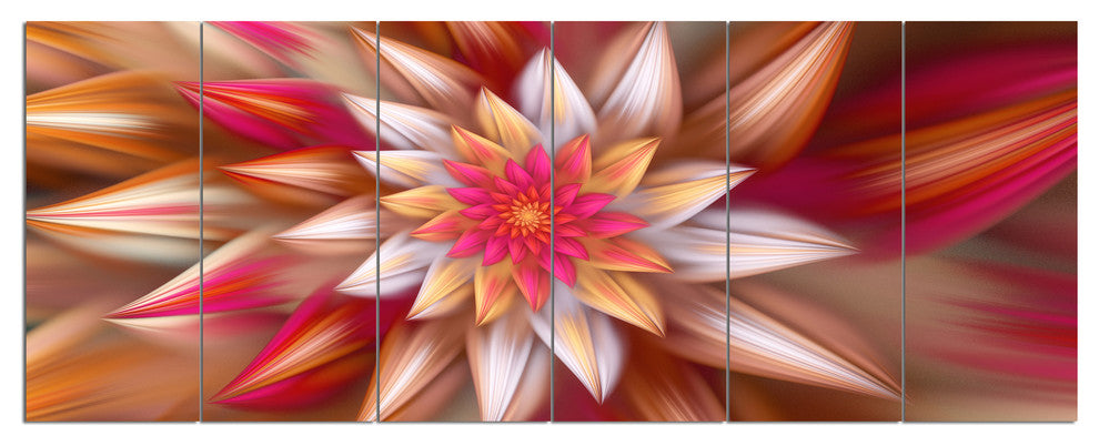 Huge Red Fractal Flower, Floral Canvas Art Print, 70"x28", 6 Panels