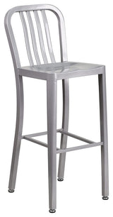 3-Piece Patio Bistro Set with Bar Height Table and Stools with Slatted Backs, Silver