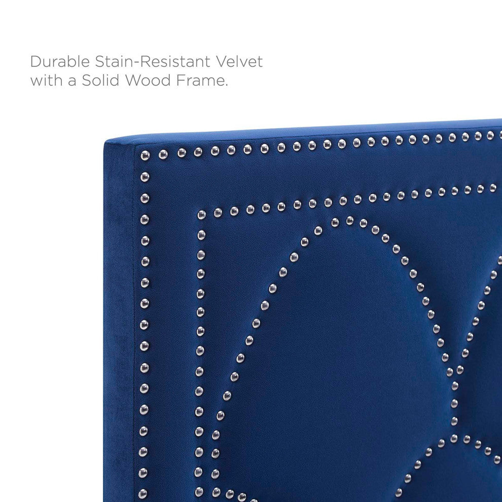 Headboard, Full Queen Size, Velvet, Blue Navy, Modern Contemporary, Bedroom