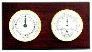 Tide Clock and Thermometer With Hygrometer on Mahogany Wood