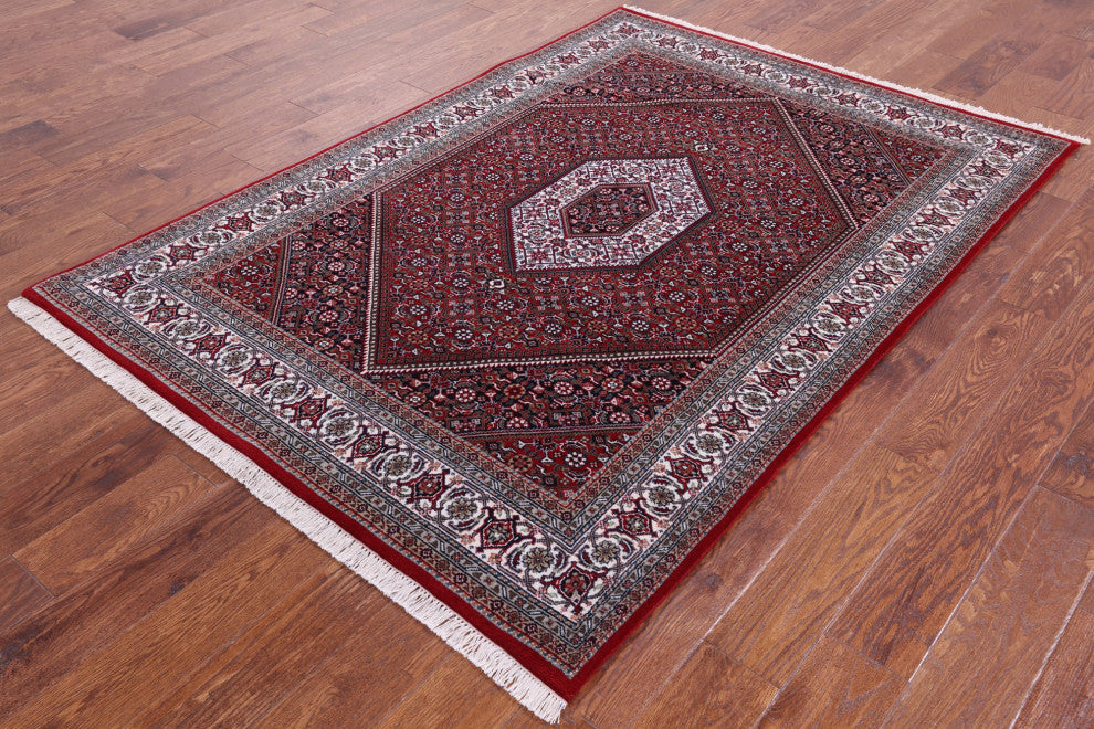 4' 8" X 6' 8" Fine Persian Bijar Wool and Silk Rug Q6725