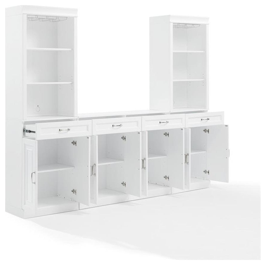 Crosley Furniture Stanton 3-PC Wood/Metal Sideboard And Bar Cabinet Set in White