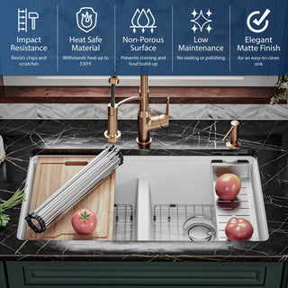 Karran Undermount 32.5 in. Double 50/50 Bowl Workstation Kitchen Sink, White