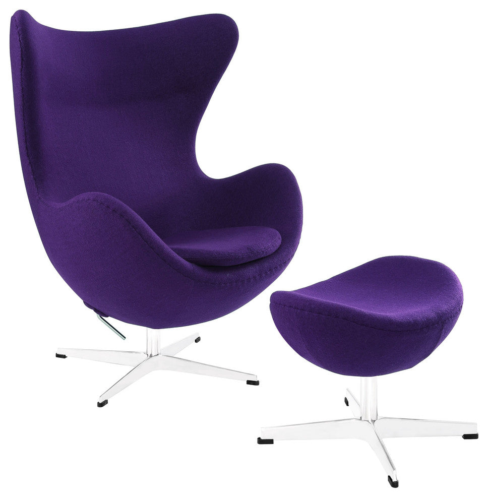 Modern Contemporary Living Room Lounge Chair and Ottoman Set Purple