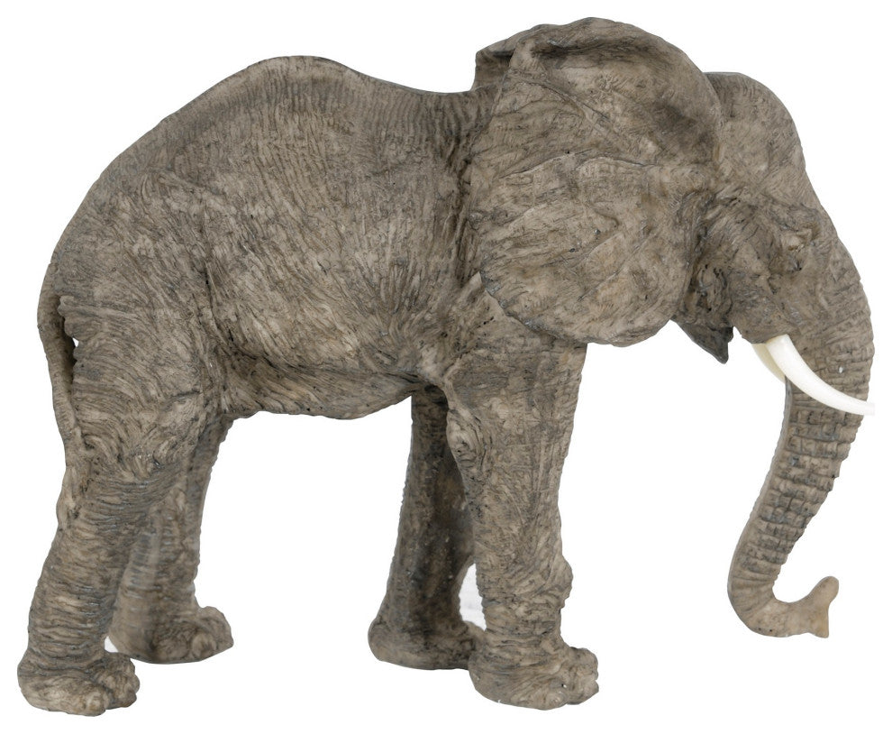 Benzara BM284979 Don 13" Walking Elephant Figurine, Realistic Polyresin, Gray